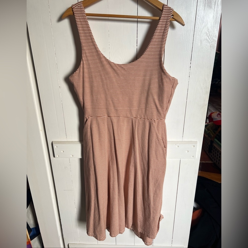Pact Women’s Tie Back Dress Orange whiter striped w/pockets Medium